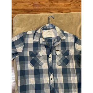 Orvis Shirt Mens XL Short Sleeve Button Up Plaid‎ Blue Lightweight Casual
